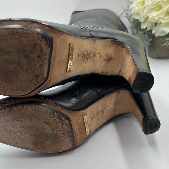 Cole Haan Mica Nk Air Black Leather Tall High Heel Boots Silver Studs 8.5B - Picture 6 of 11
